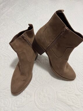 Old Navy Brown Suede Ankle Booties with Side Zip